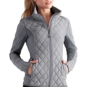 Athleta Upside Jacket Quilted Full Zip Up Size XXS Gray Insulated Stretch Pocket